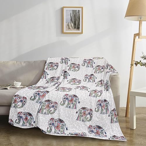 Miniatura 10 de shuownshg Manta de elefante Sherpa de forro polar azul marino, mandala floral azul elefante, manta bohemia bohemia de elefante para sofá, cama,