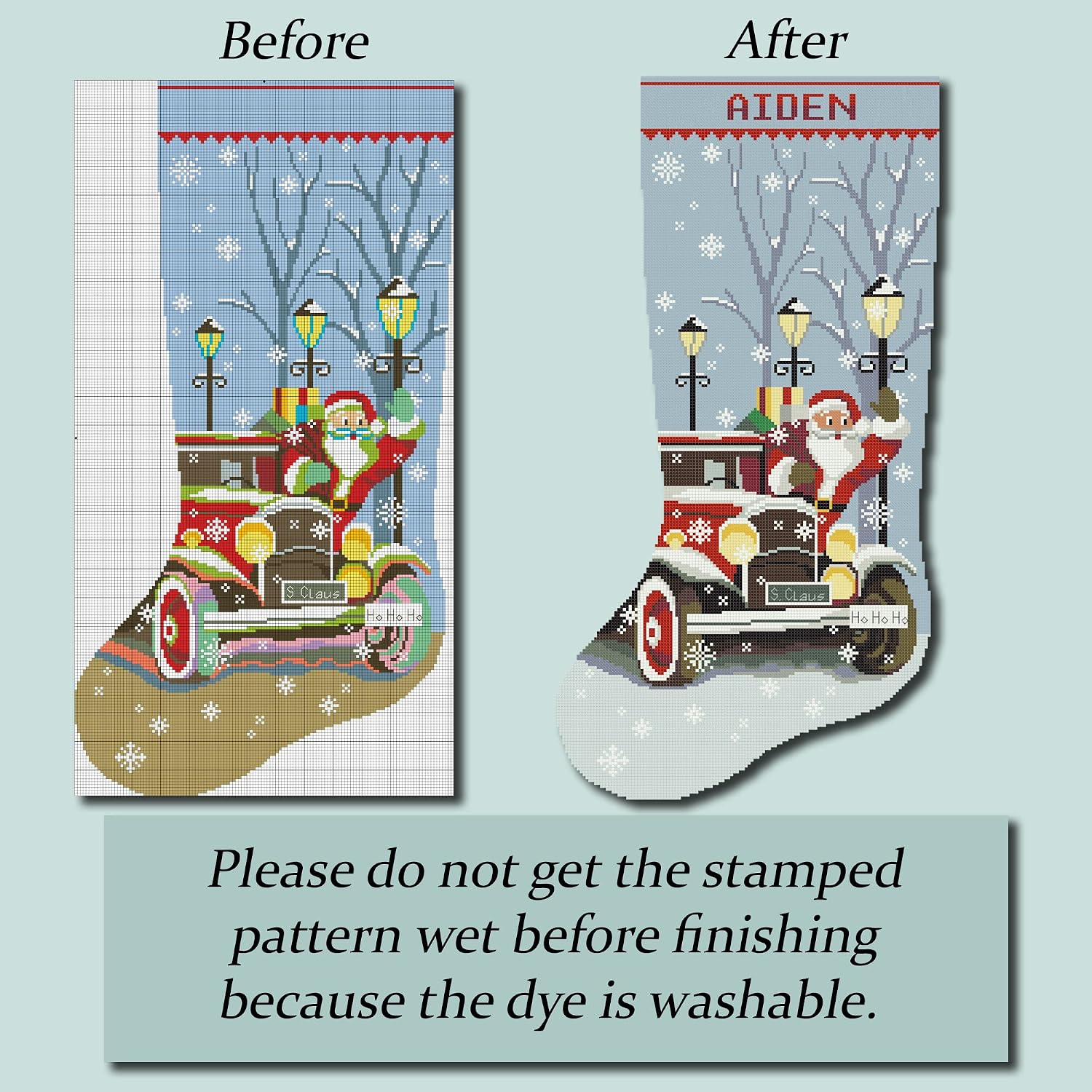 Cross Stitch Kits for Adults Stamped Personalized Christmas Stockings Cute Santa Claus Red Truck Needlepoint Counted Easy Cross-Stitch Patterns for Beginners, Embroidery Kit for Holiday Home Decor DIY