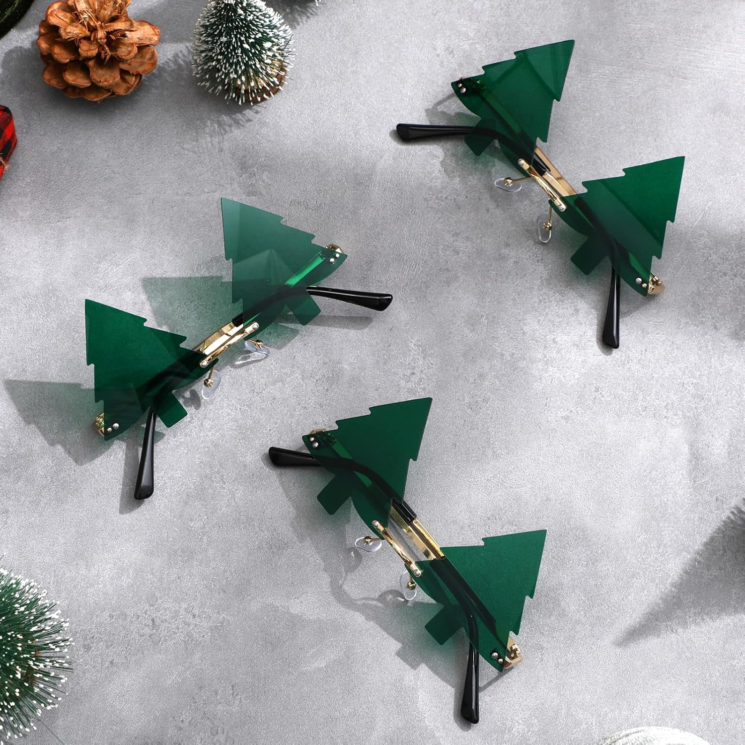 Kanayu 6 Pairs Snowflake Shamrock Shape Sunglasses Bulk for Adult Rimless Novelty Blue Green Glasses for Winter St. Patrick's - Image 7