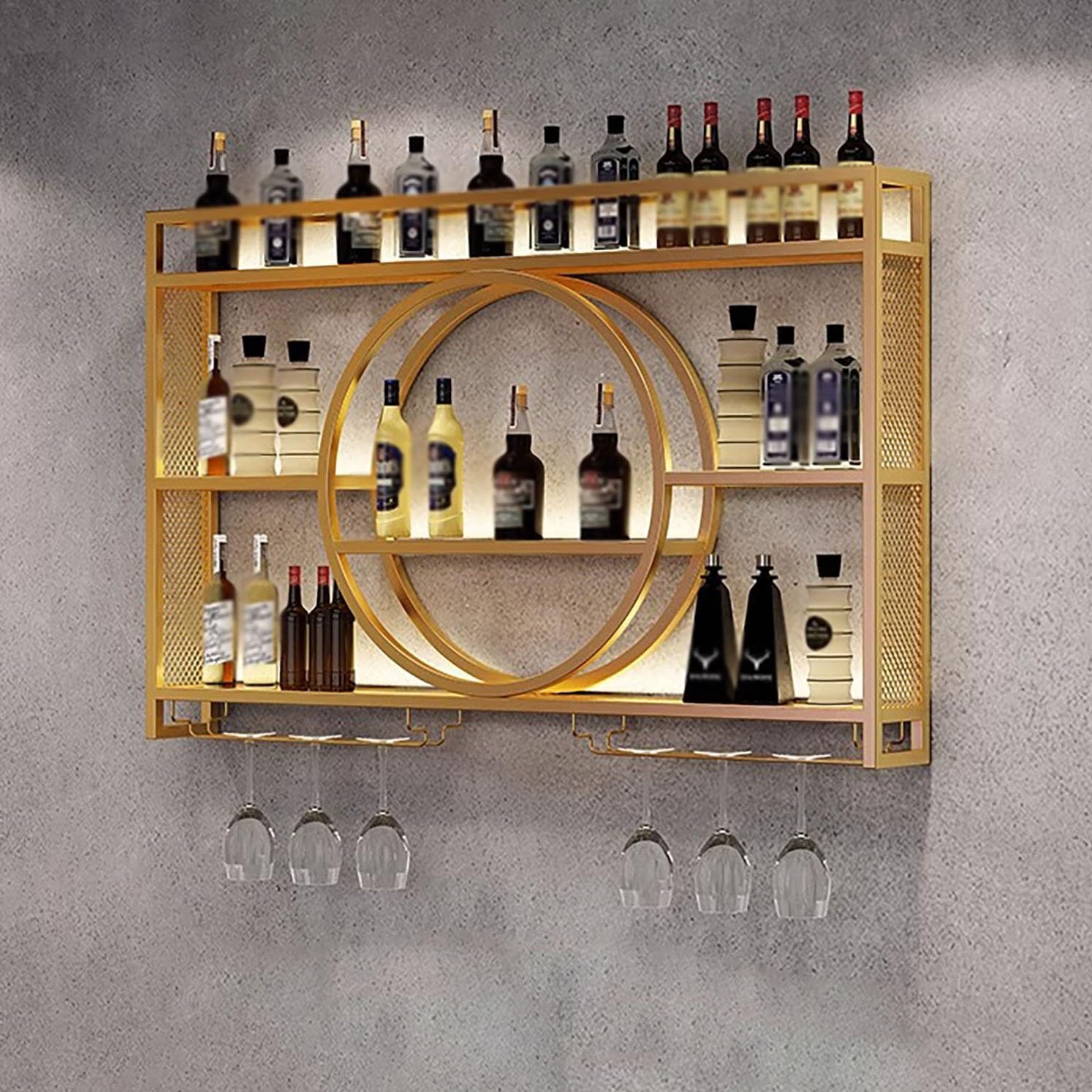 Étagère à liqueur en fer forgé suspendue et lumineuse pour décoration premium