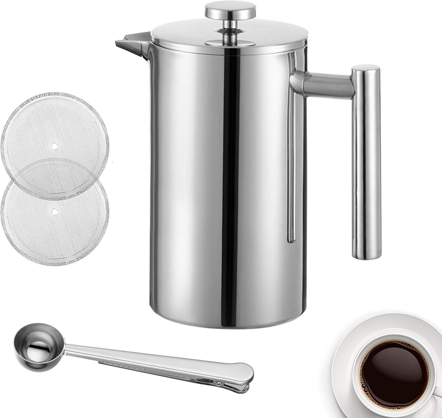 Meelio French Press Stainless Steel 34oz, DoubleWall Insulated Coffee