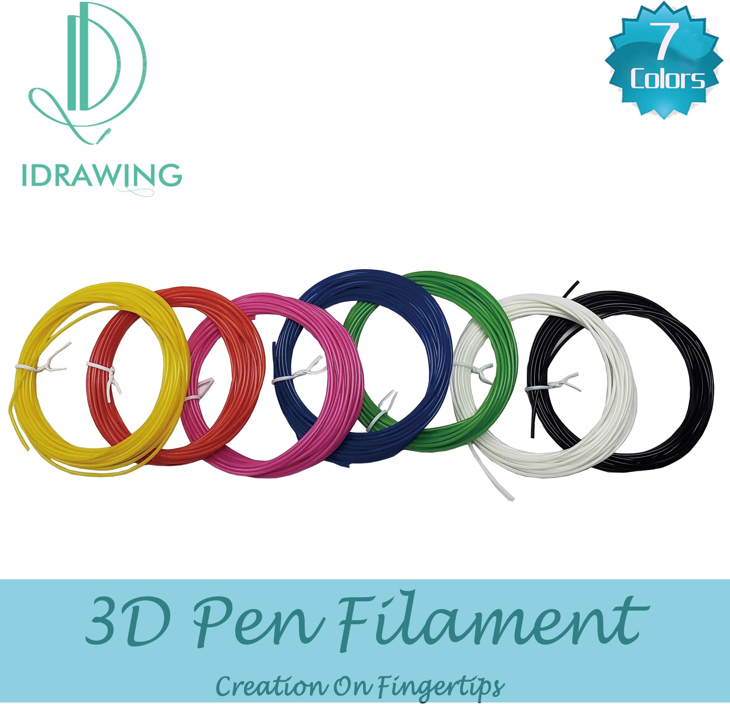 IDRAWING 1.75 mm 5M Refills Doodler 3D Pen PLA Filament for Kids (Black White Green Red Pink Blue Yellow)