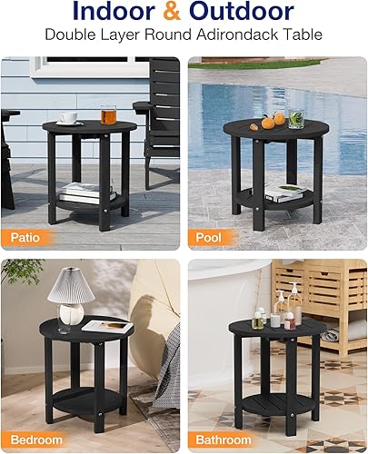 Miniatura 7 de YEFU Mesa auxiliar para exteriores para patio mesa auxiliar redonda pequeña HIPS de 16 pulgadas para exteriores, mesas Adirondack de 2 niveles para