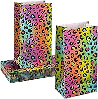 Vista 1 de Leinuosen 24 bolsas de papel de leopardo arcoíris neón, guepardo, regalo de fiesta de cumpleaños, guepardo, bolsas de papel para regalo de leopardo