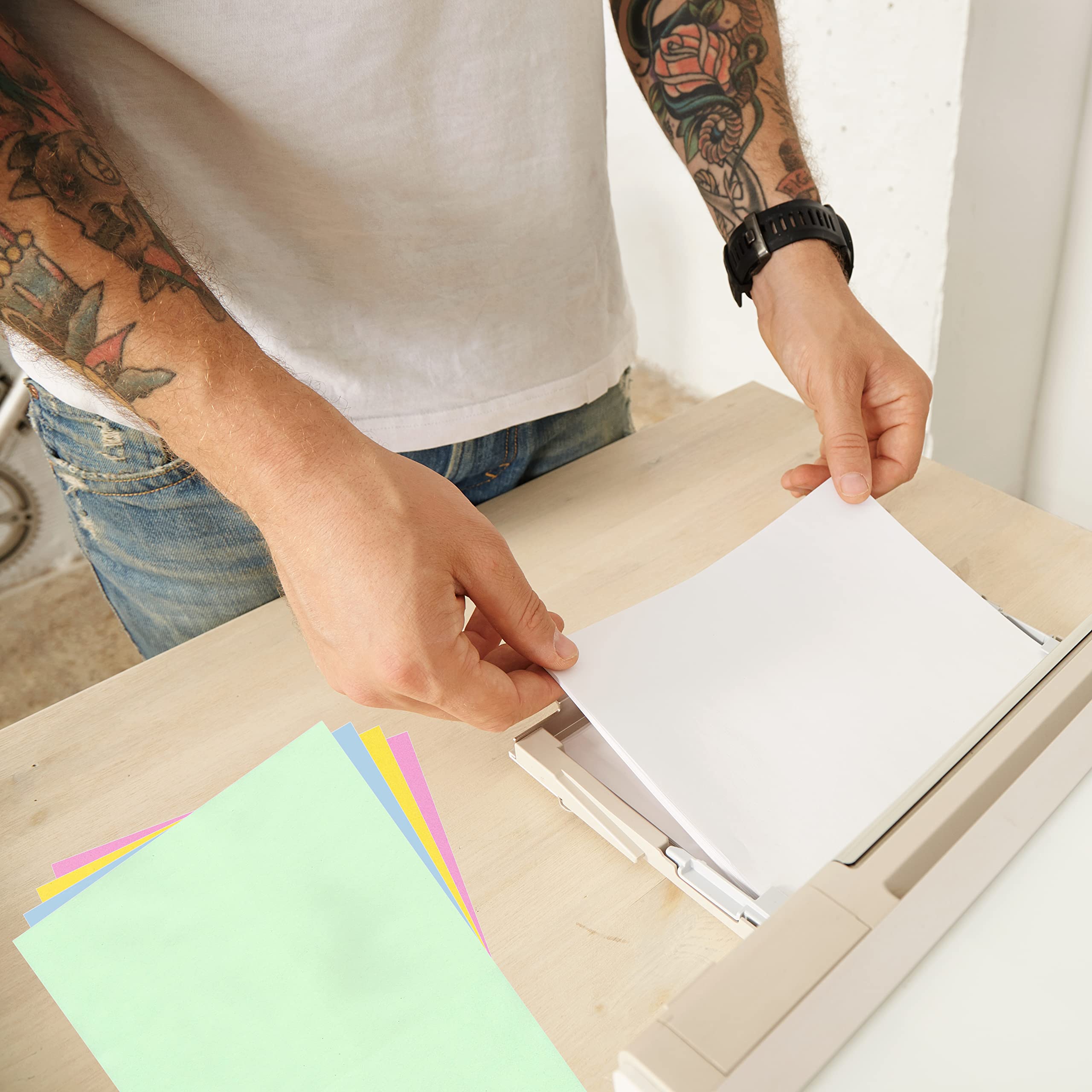 ESCAPER Paquete combinado de papel de color tamaño A4, 500 hojas de papel de color para impresión, manualidades y proyectos, 125 hojas cada una en rosa, menta, limón y aguamarina