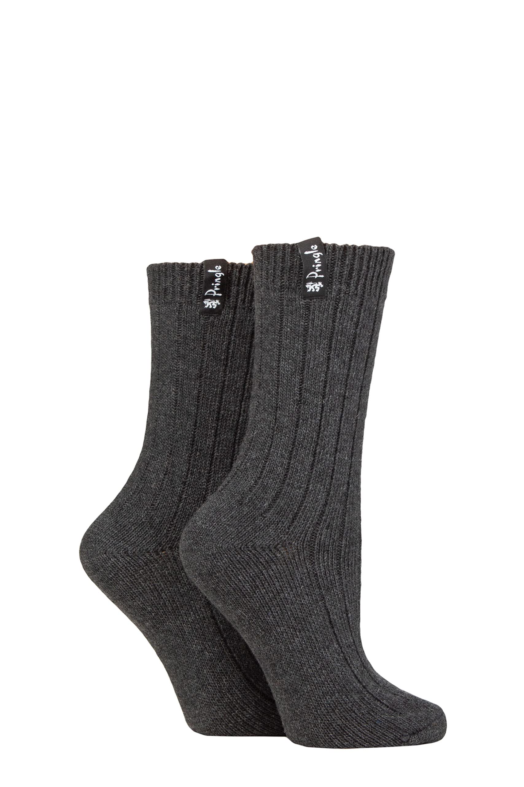 Pringle Ladies Classic Boot Socks Pack of 2 Charcoal 4-8