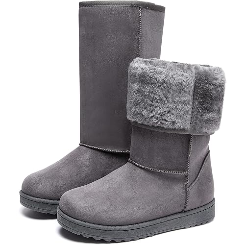 FINIWOR Winter Snow Boots For Women Classic Mid-Calf Fuzzy Boots Fur Lined Warm Boots