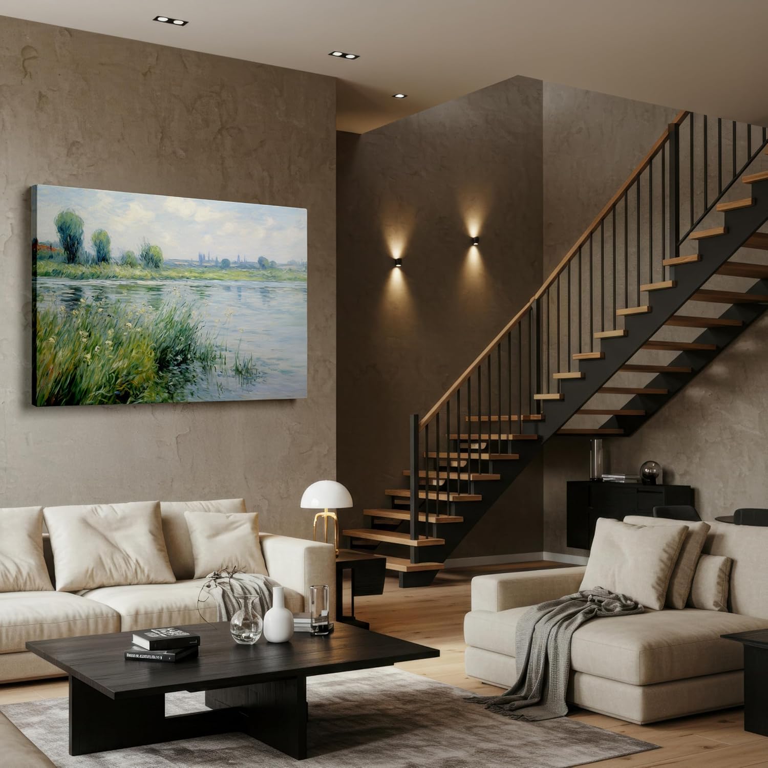 Canvas for Living Room. River of Serenity: Capturing Nature's Tranquil Essence on Canvas, 27 x 18 inch Canvas Wall Art - Contemporary Masterpieces - Modern Home Decor
