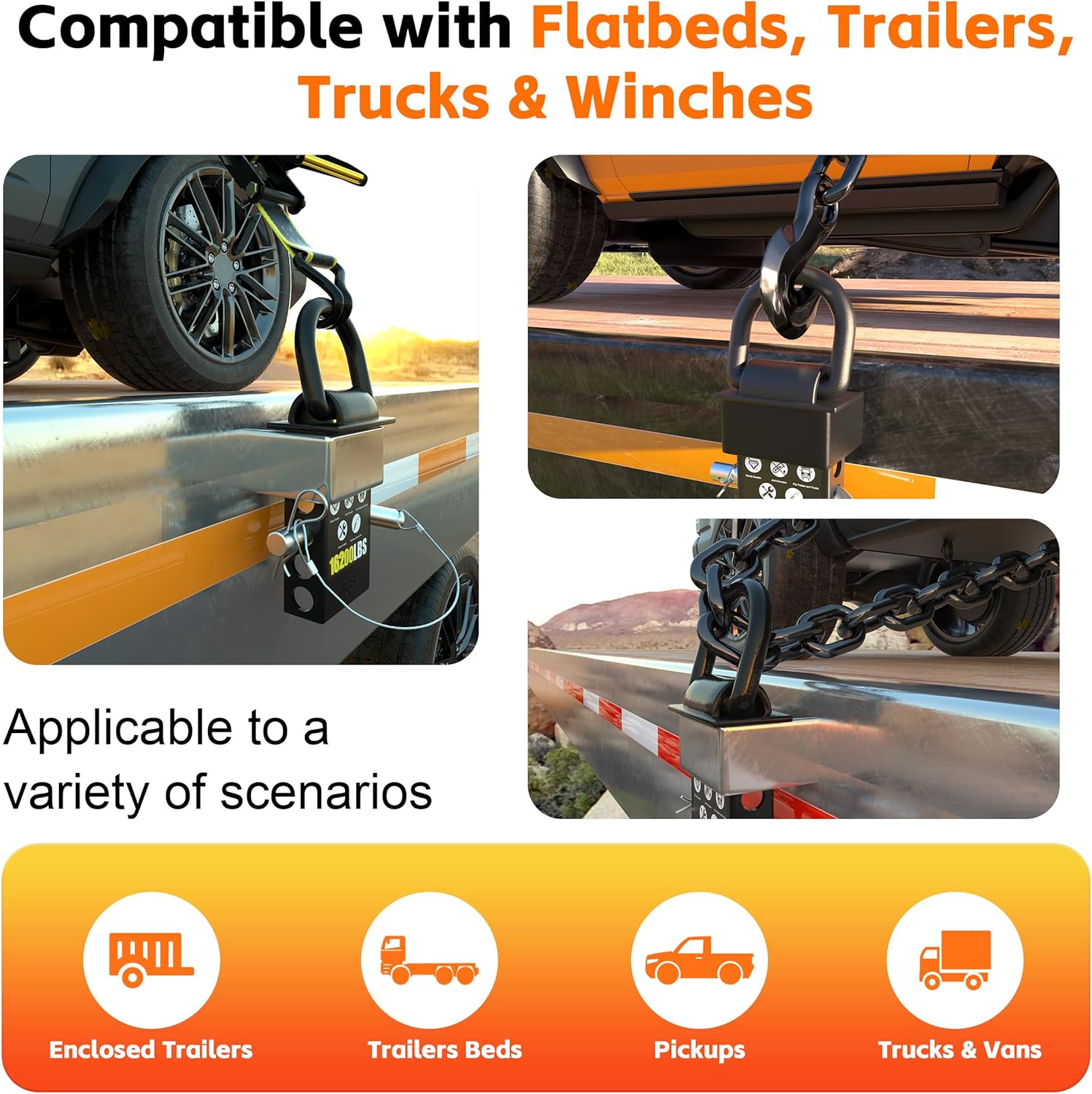 KJE 1/2" Heavy-Duty Stake Pocket D-Ring Anchors |16,200 lbs Breaking Load | Adjustable Tie-Down with Anti-Loss Cord |Reliable Tie-Downs for Flatbed Trucks & Trailers (6-Pack)
