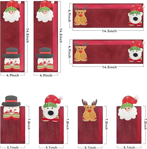 Miniatura 2 de Paquete de 8 fundas navideñas para manijas de refrigerador, decoración de interior de cocina navideña, muñeco de nieve, microondas, nevera, lavable,