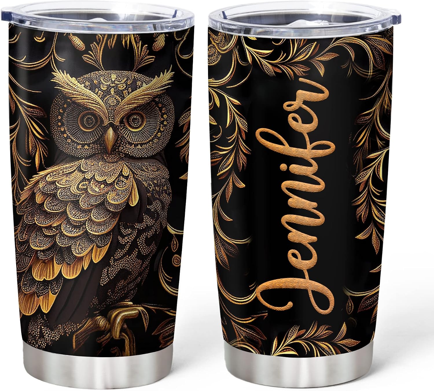 Hyturtle Personalized Printed Owl Tumbler - Birthday Mother's Day Gifts For Owl Lovers - Owl Gifts for Women - Animal Owl Lover Gifts - Custom Name 20oz Vacuum Insulated Stainless Steel Tumbler