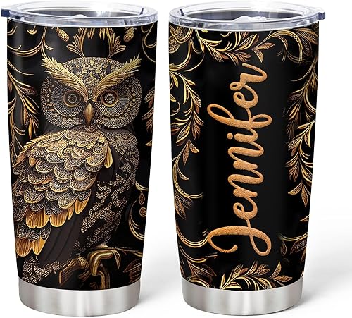Hyturtle Vaso de búho impreso personalizado, regalos de cumpleaños para el día de la madre para los amantes de los búhos, regalos de búhos para