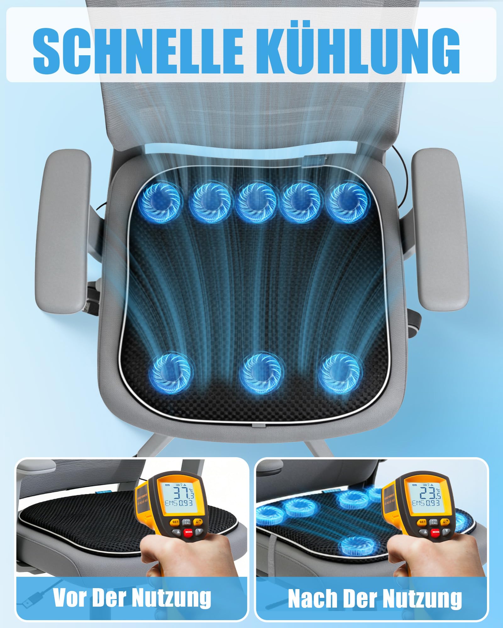 Sitzkissen mit Ventilator, Kühlende Sitzauflage mit Auto-Sensor