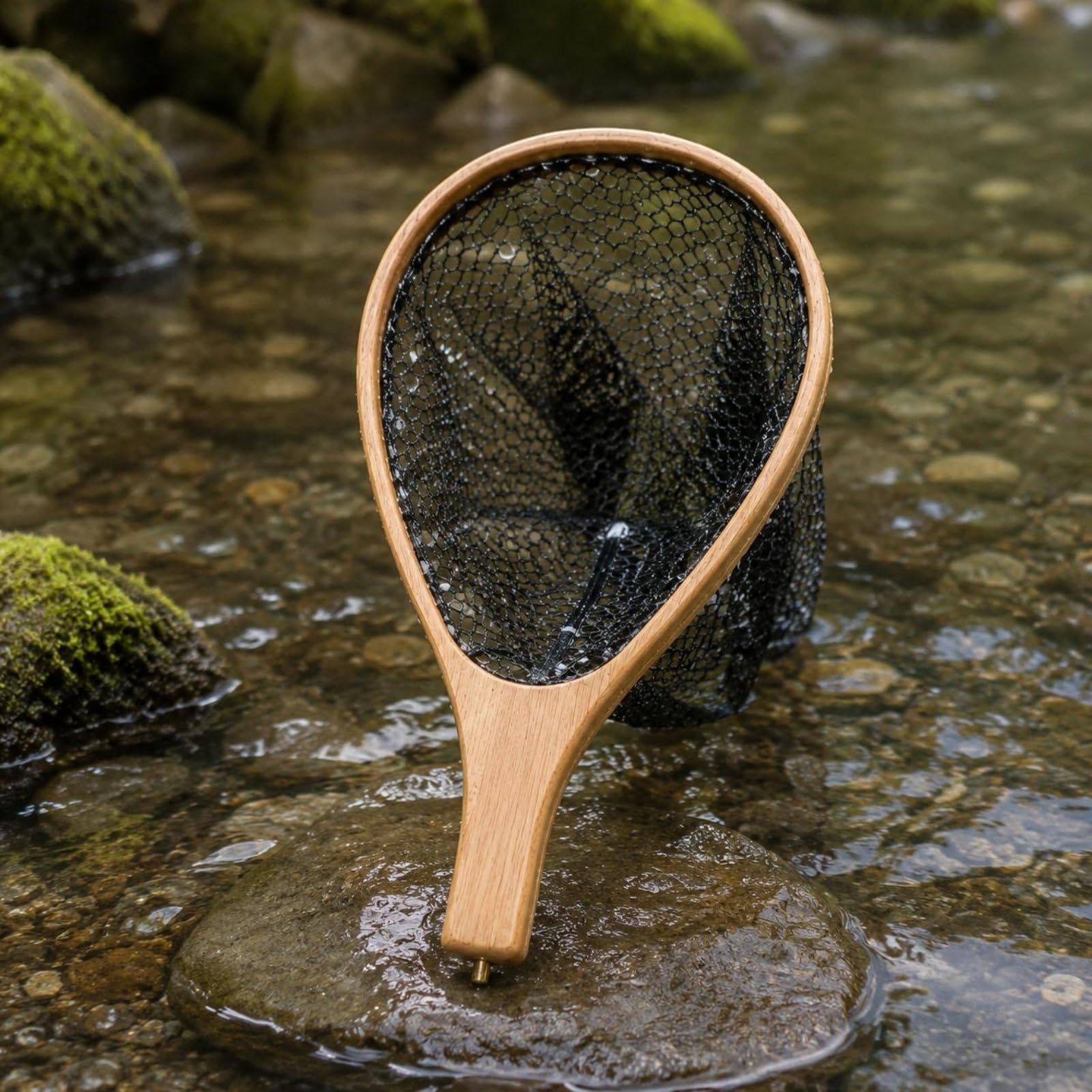 Guadino con Rete Gommata Legno Massiccio Guadino Gommato Durevole Telescopico per Pescatori, Ruscello, Acqua Dolce