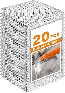 20 Pcs New Upgrade 3-Layer Metal Dish Cloth, No Scratches Wire Cleaning Cloth , Reusable Multipurpose Wire Dishwashing Rag for Kitchen Cleaning Cloths,Sinks,Dishes,Stove Top, Dimensions, 7.87 x 7.87