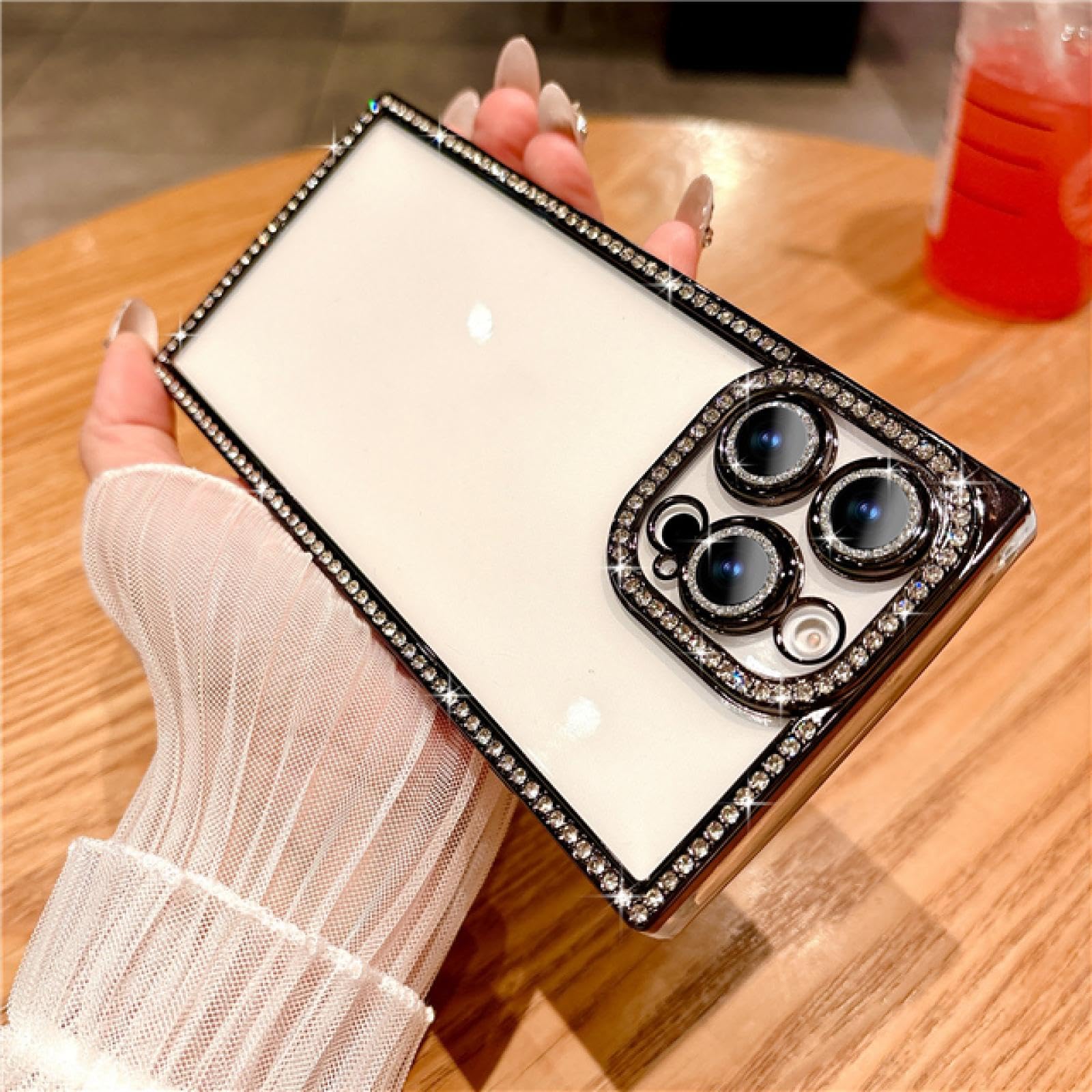 Coque iPhone 16 Plus diamant noir transparente抗震防摔coque rigide
