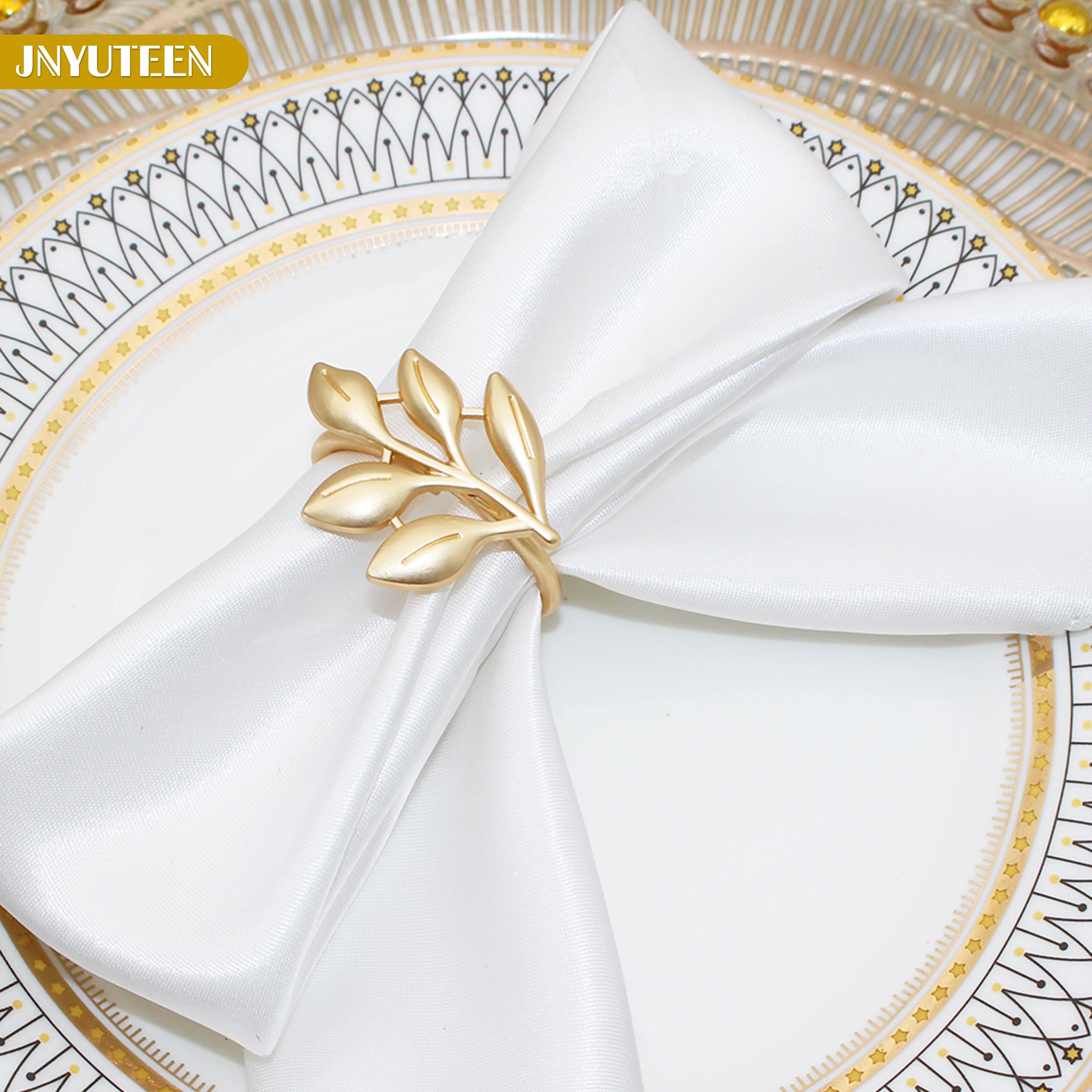 Lot 16 Anneaux Serviettes Métal Doré Forme Feuille – Élégants Porte-Serviettes Mariage Anniversaire Dîner Festif
