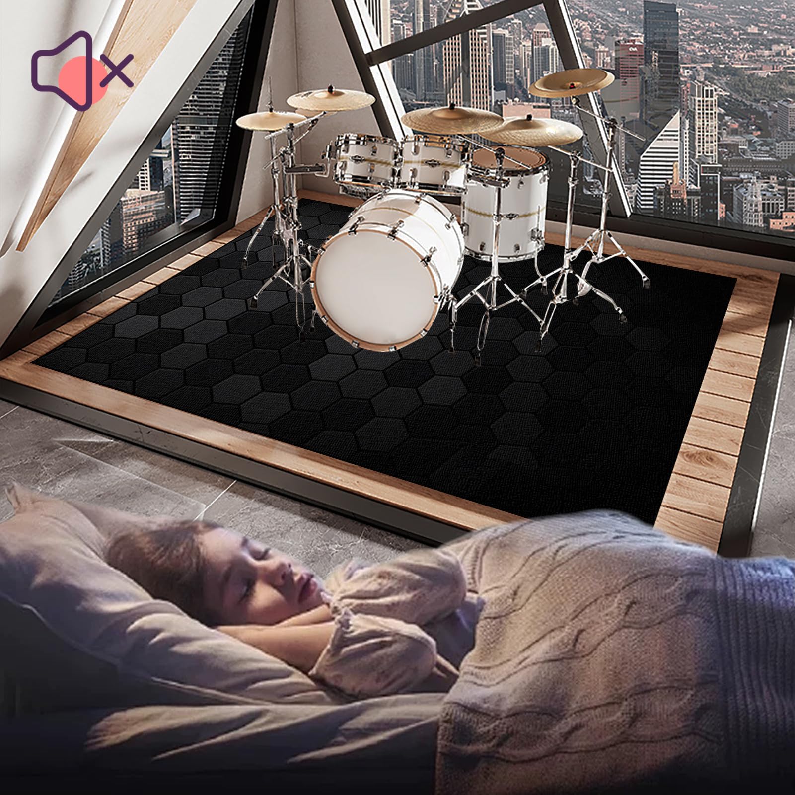 Schlagzeugteppich Drum-Teppich Schallschutz Teppich Schallschutzmatte rutschfeste Trommelmatte für Drum Schlagzeug Elektronisch Snare Teppich Snare Drum Rug Schalldicht Teppiche 140 x 100 cm