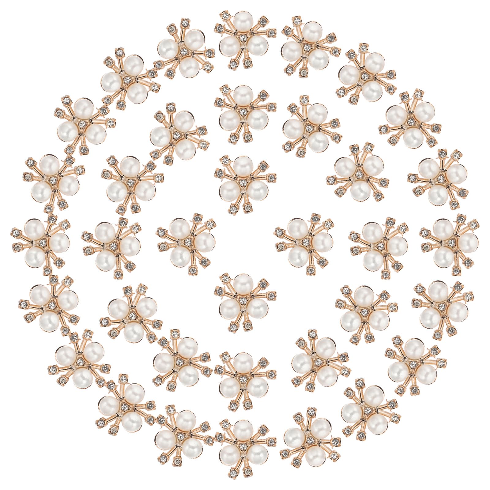 PATIKIL 40PCS Pearl Flower Buttons, Rhinestone Pearl Buttons Embellishments, White