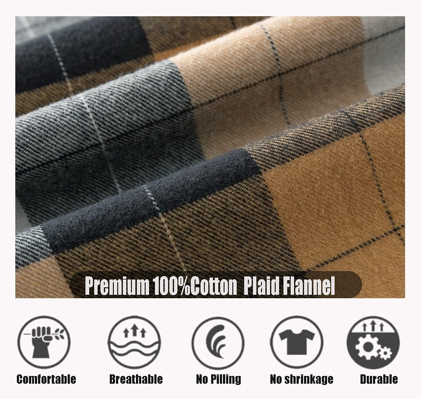 Mens Flannel Casual Buttondown Shirt Two Pocket Longsleeve Regular fit Shirts - Image 5