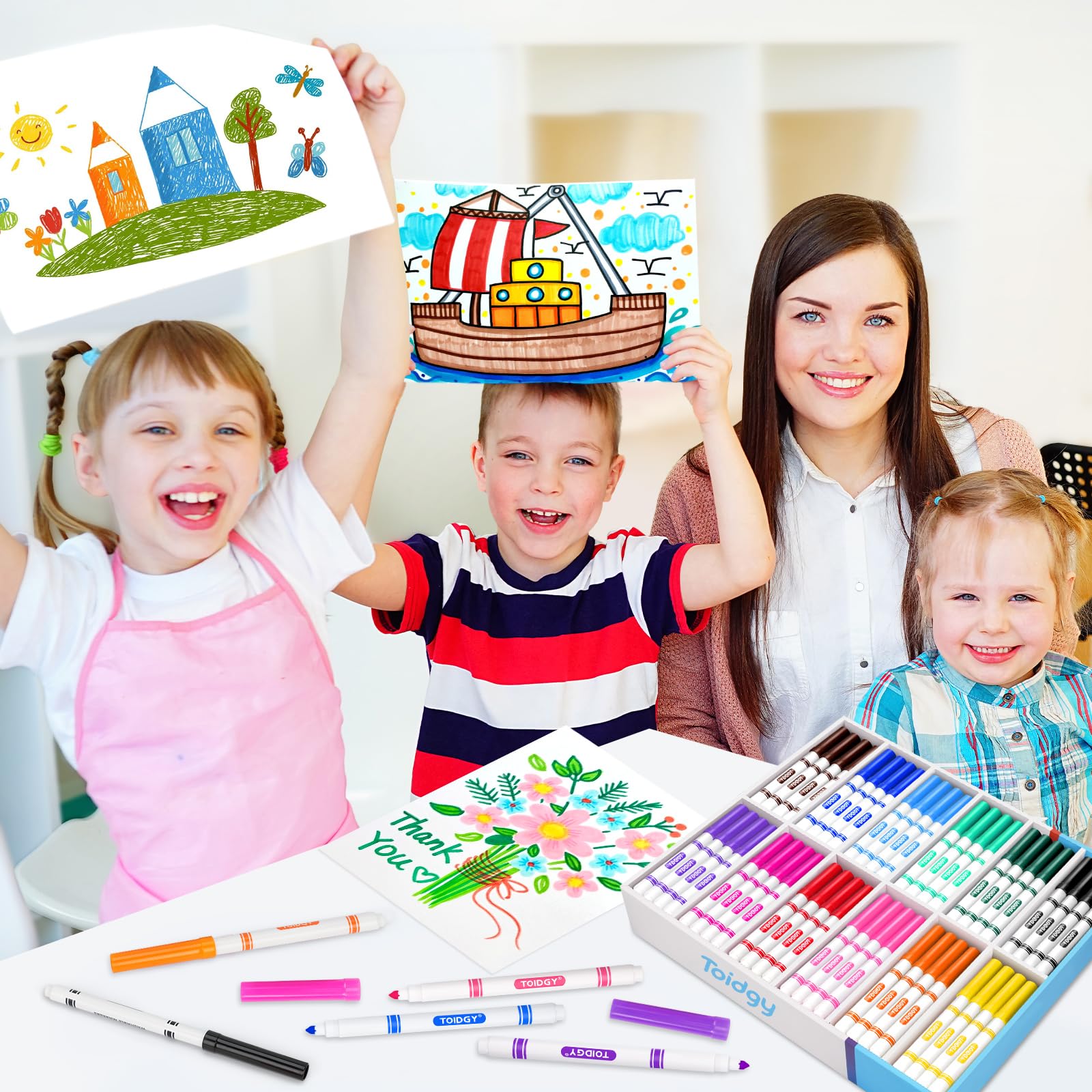 Toidgy 256 Stück waschbare Marker für Kinder, farbige Marker für die Schule, dünnes Marker-Set in 16 verschiedenen Farben, feine Linienmarker mit konischer Spitze, Schulbedarf, Klassenzimmer Must