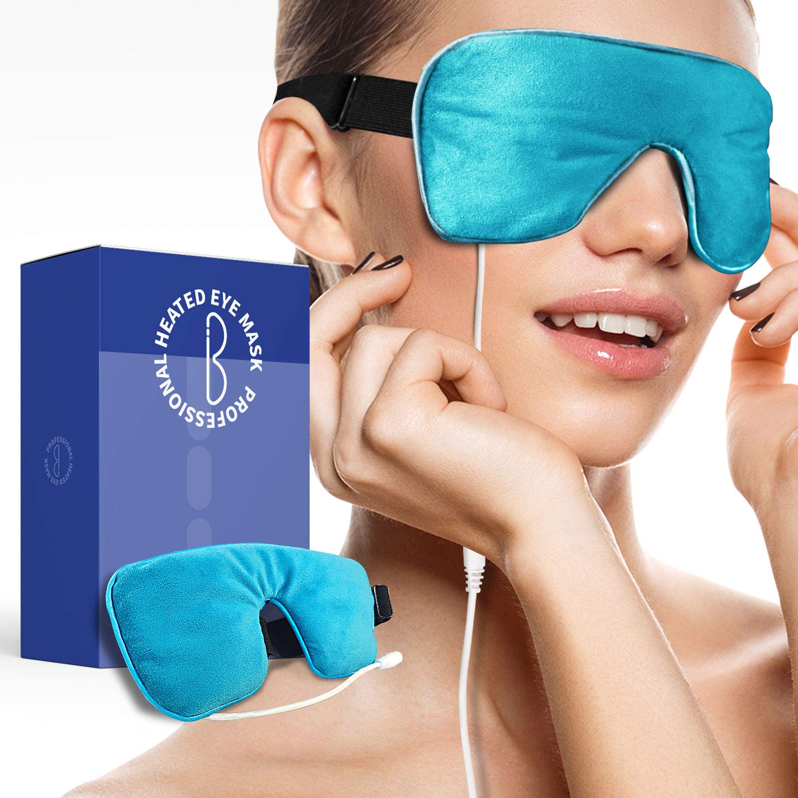 Heated Eye Mask & Sinus Mask with Flaxseed, Moist Heat USB Heating Compress for Dry Tired Puffy Eyes, Dark Circle, Blepharitis, Stye, Sinus Pain Pressure Relief (Blue)