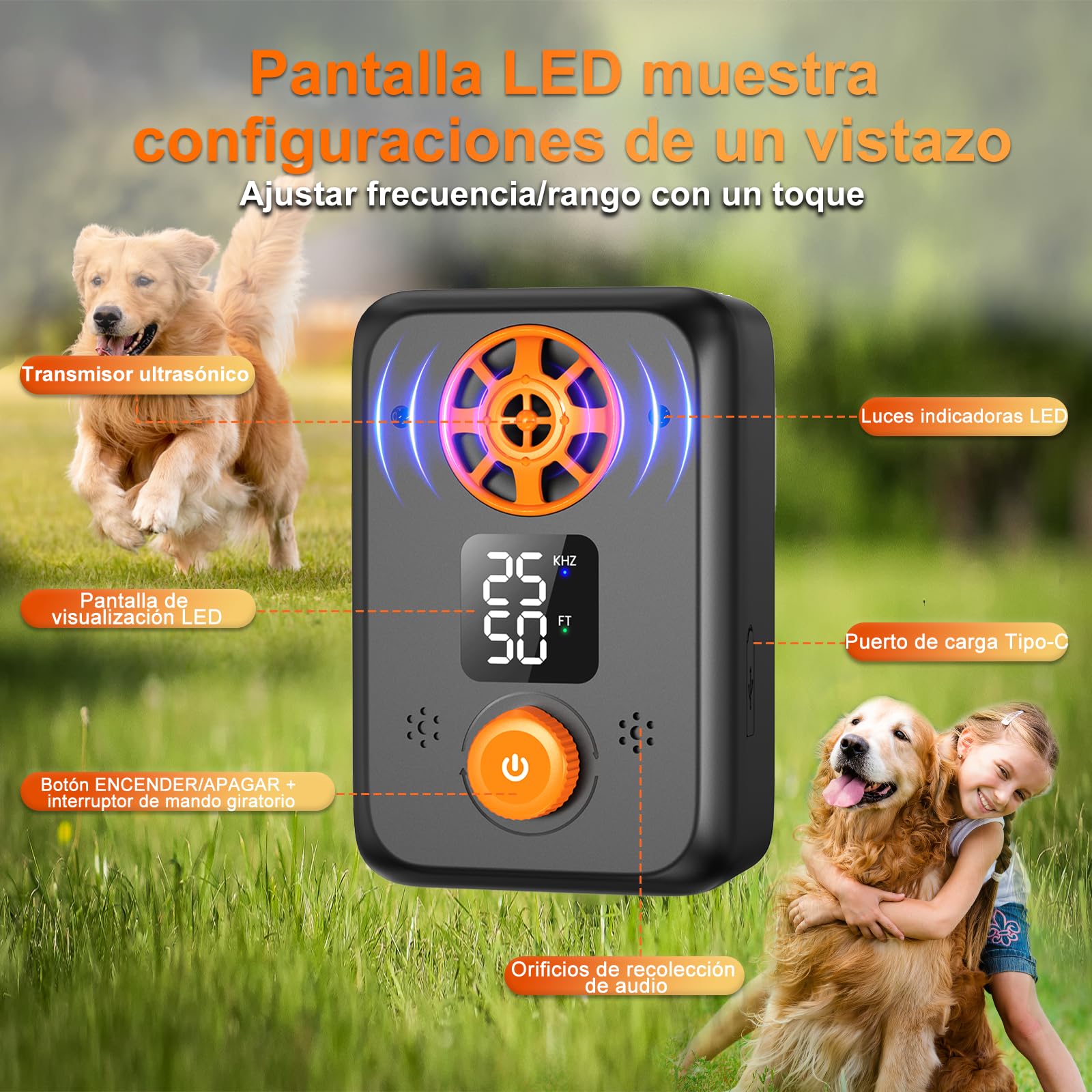 Antiladridos para Perros Ultrasonidos - Dispositivo Repelente con 5 Frecuencias, 3 Modos y Auto Detención Efectivo para Interior y Exterior