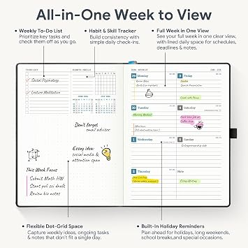 Weekly Planner 2026-2027 A5 (6.5 x 8.5) 12 Months (Jul'26 - Jun'27) Weekly & Monthly Planner with Month Tabs & Inner Pocket, Expenses/Note Pages, PU Leather Black