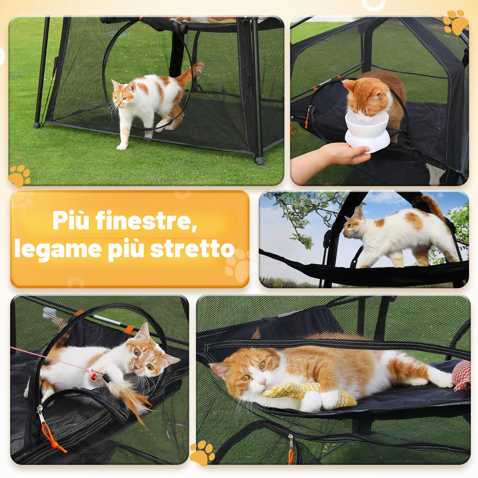 Rywell Catio - Recinzione per gatti da esterni, extra large, spaziosa e robusta, ideale per patio, campeggio e uso interno, con borsa per il trasporto e pali a terra