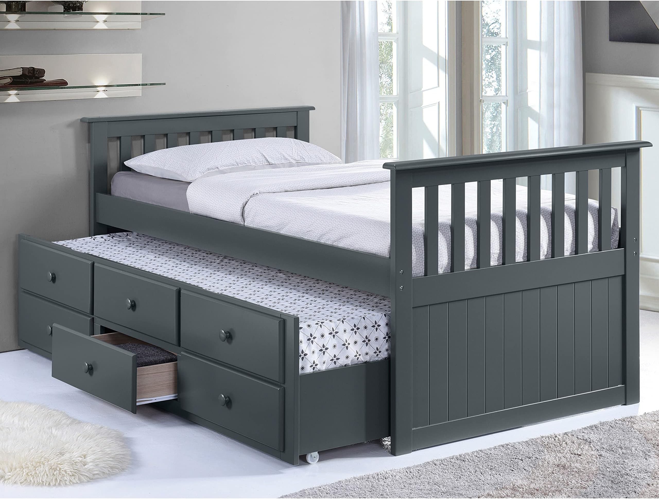 Broyhill Kids Marco Island Captain's Bed with Trundle Bed and Drawers, Twin, Gray, Twin-Sized Mattress (Not Included), Bunk Bed Alternative, Great for Sleepovers, Underbed Storage/Organization