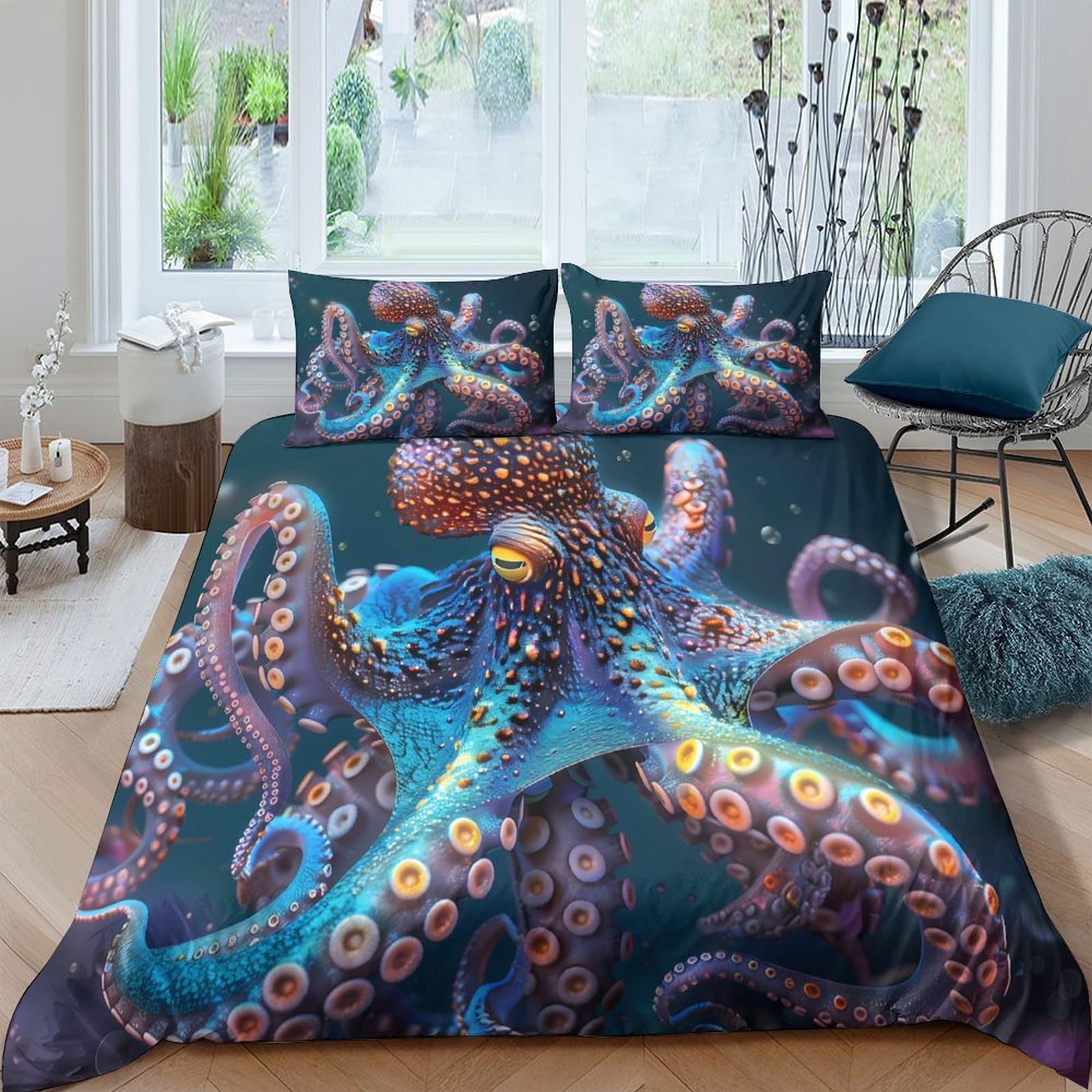 Ctjqhvkz Style-5 3D Printed Octopus Fitted Sheet Microfiber Soft Breathable Ocean Underwater Mattress Cover For Bedroom Dorm Decor Single（135X200cm）
