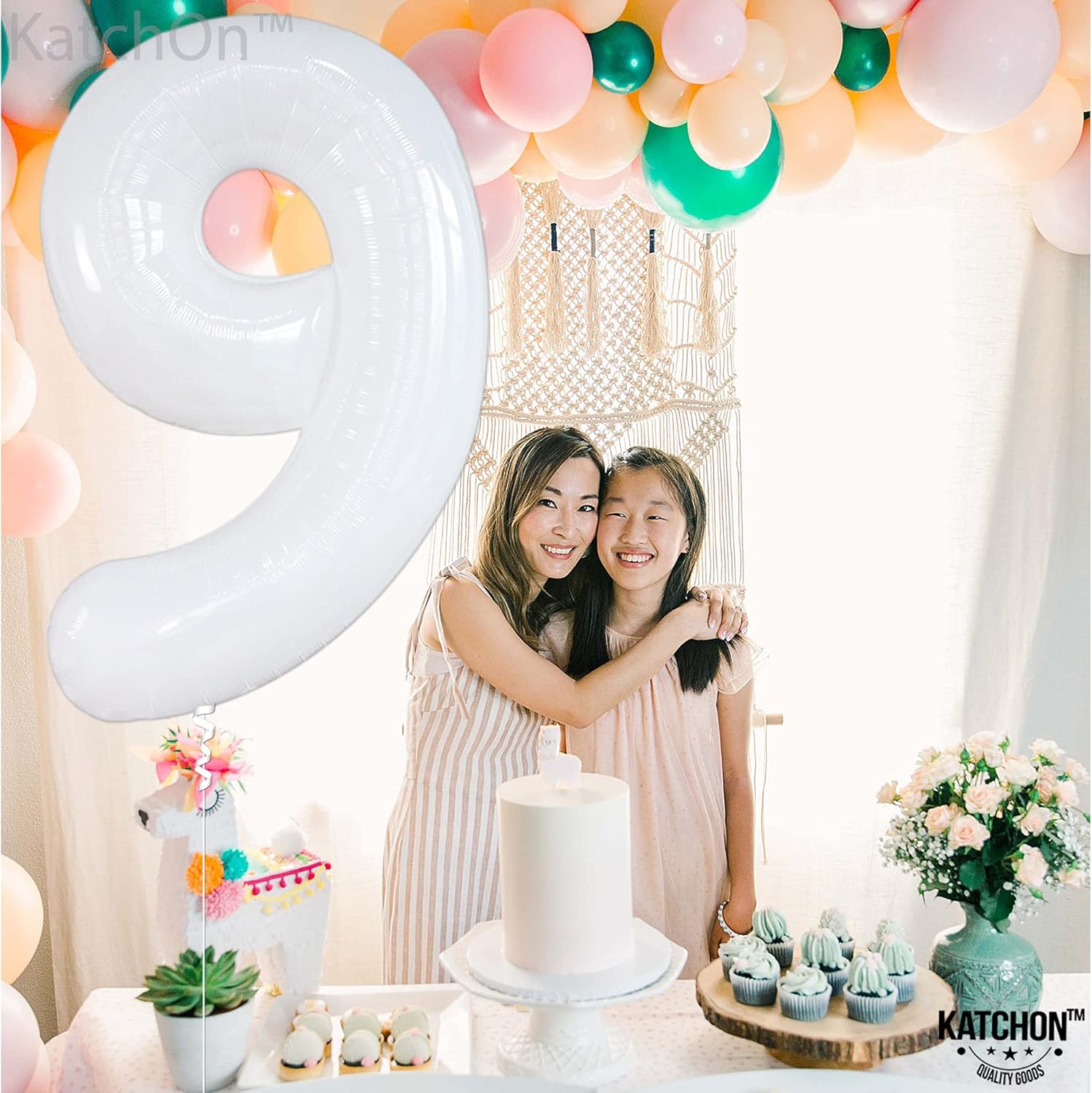 Big 40 Inch White Number 9 Balloon - Mylar 9 Balloon | Cloud 9 Birthday Decorations for Girls and Boys | 9 Birthday Balloons, 9 Number Balloon | 9 Year Anniversary Decorations, 9th Birthday DÈcor