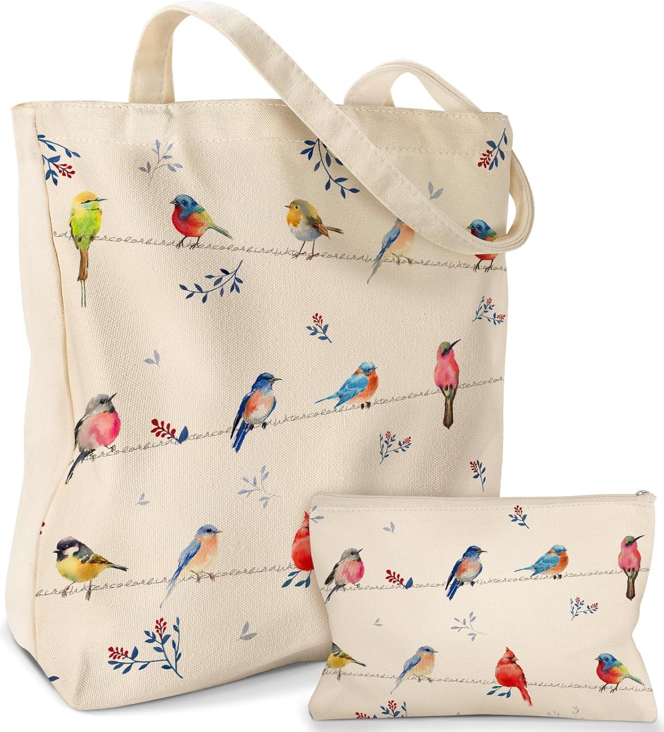 Miss Adola 2 Pack Canvas Tote Bag - with Makeup Pouch Aesthetic Cute Women Reusable Canvas Bag for Shopping, Work, Travel