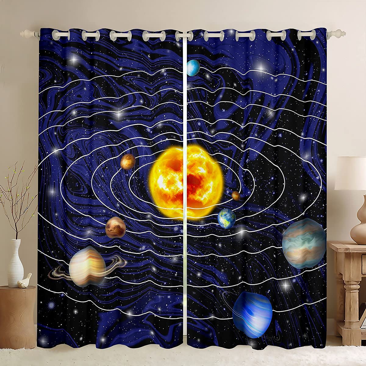 Galaxy - Cortinas de Espacio Exterior para niñas, niños, niños, Sistema Solar, Cortinas de Ventana, Planetas, Cortinas de Ventana para Dormitorio, habitación, astronomía, tratamientos de Ventana de l