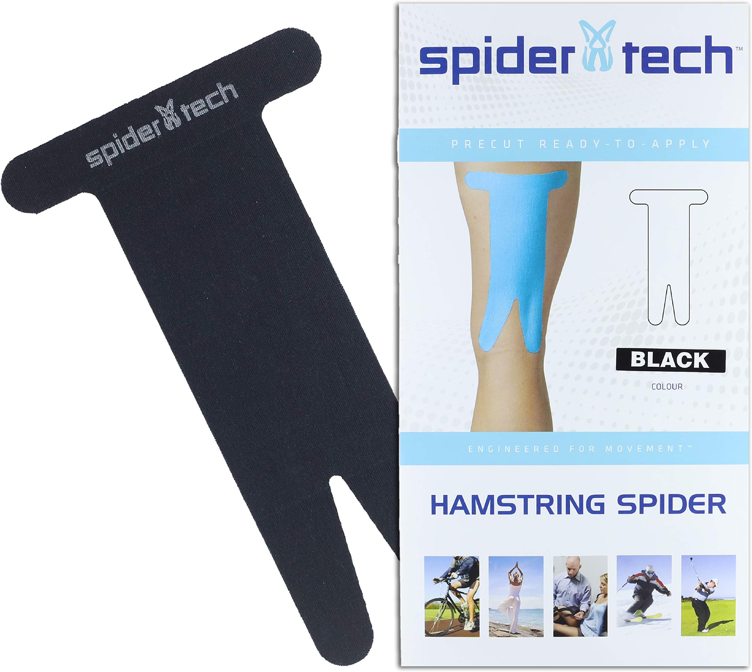 SpiderTech - Hamstring Spider - Precut Kinesiology Tape - Black