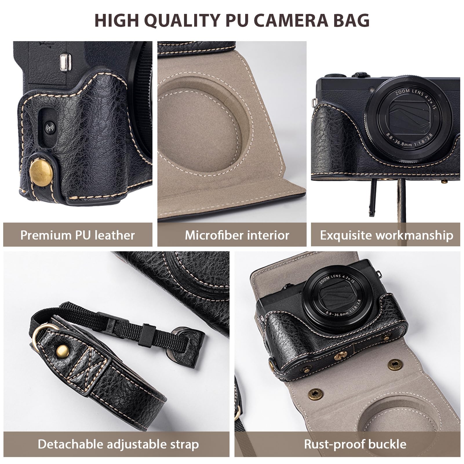 SENECESLI Custodia da Trasporto per Fotocamera G7X3, Borsa Compatta per Fotocamera con Tracolla Regolabile e Staccabile, Borsa per Fotocamera in Pelle PU (BROWN)