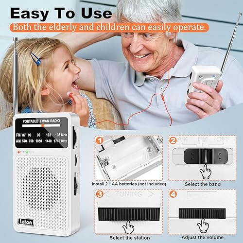 Miniatura 5 de TRELC Radio portátil AM FM, radios de bolsillo con excelente recepción, altavoz y conector para auriculares, mini radios de transistor a pilas con