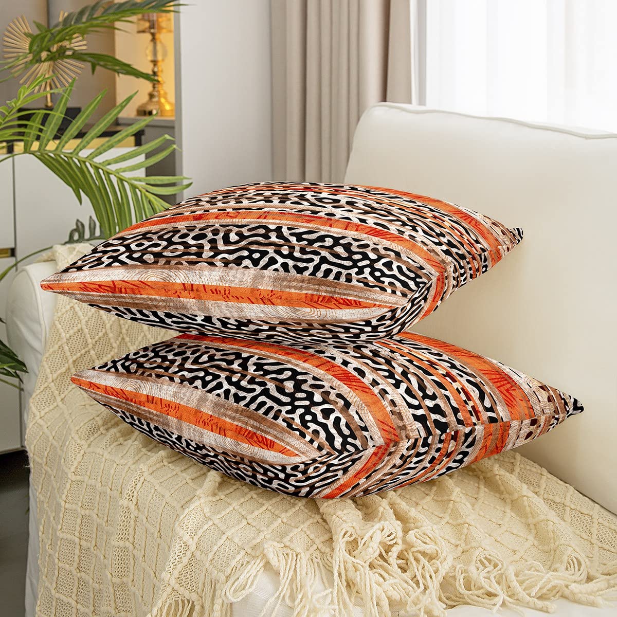 Set Di 2 Federe Per Cuscini Boho 50x50 Cm, Cotone Morbido Con Nappe, Beige E Nero, Per Divano E Soggiorno