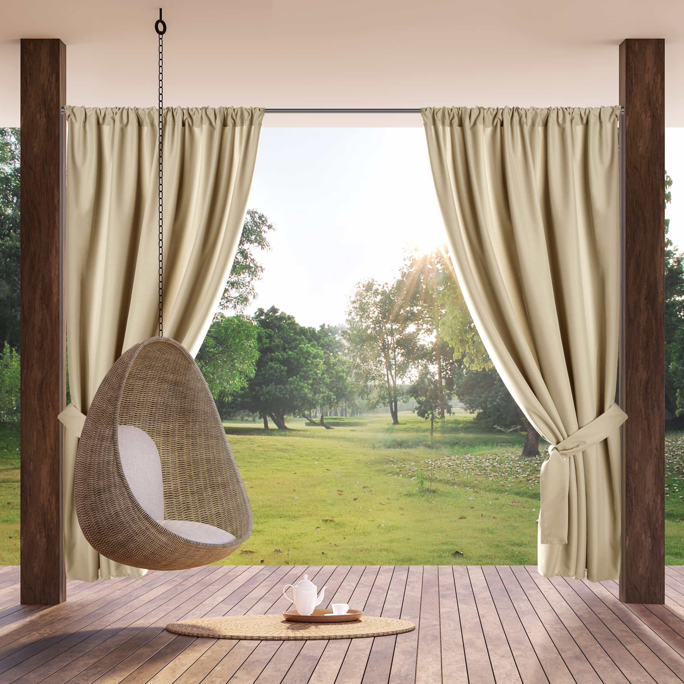 Eurofirany GARDEN Tenda per Esterni con Tasca Per Asta - 1 Pezzo. Tende impermeabili per Terazze, Tenda per Gazebo Pergolata Patio Balcone, Protezione Solare e Privacy, 155x200 cm, Beige Chiaro - 2
