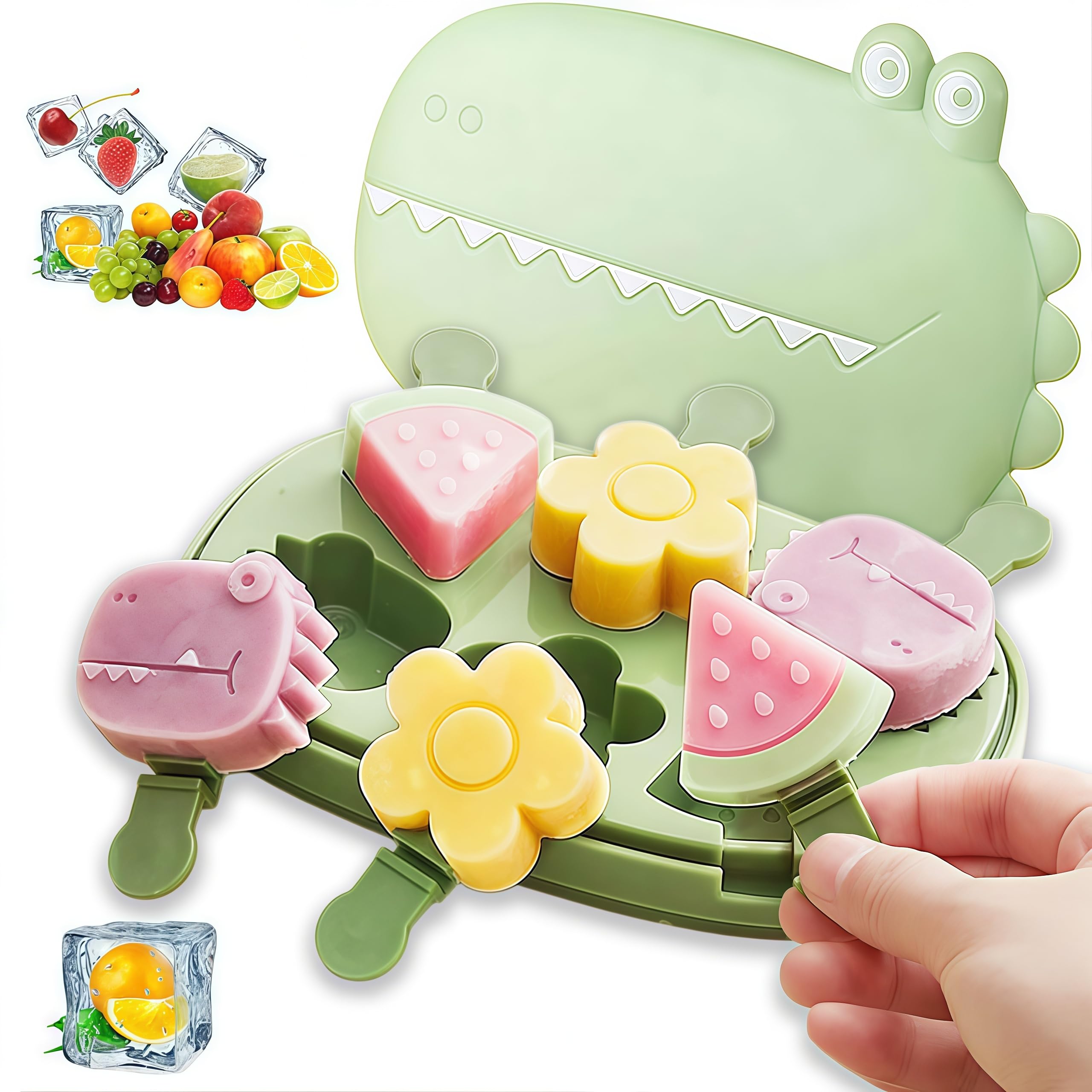 EduPlayte Ice Molds Ice on the Stick Silicone, 6 Cells Ice Molds Kids Silicone BPA Free, Cake Pop Shape Set with Lid and Stick, Easy to Release, Reusable Ice Maker Shapes for Kids