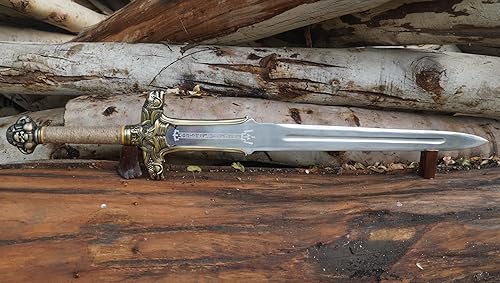 Miniatura 9 de Auténtica réplica de espada Conan Atlante forjada a mano hecha a mano de acero 1095 plegada de acero fuerte con funda de cuero y par de muñequeras