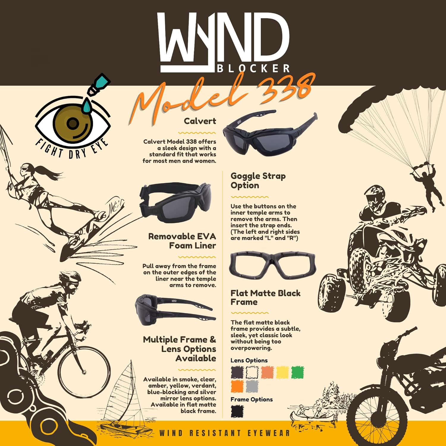 WYND Blocker Calvert Motorcycle Riding Glasses Extreme Sports Wrap Dry Eye Sunglasses (Model 338) - Image 4