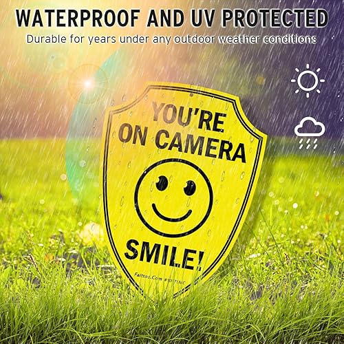Miniatura 3 de Faittoo Señal de sonreír You're On Camera, letreros de videovigilancia al aire libre, paquete de 2, señal de advertencia reflectante de aluminio de