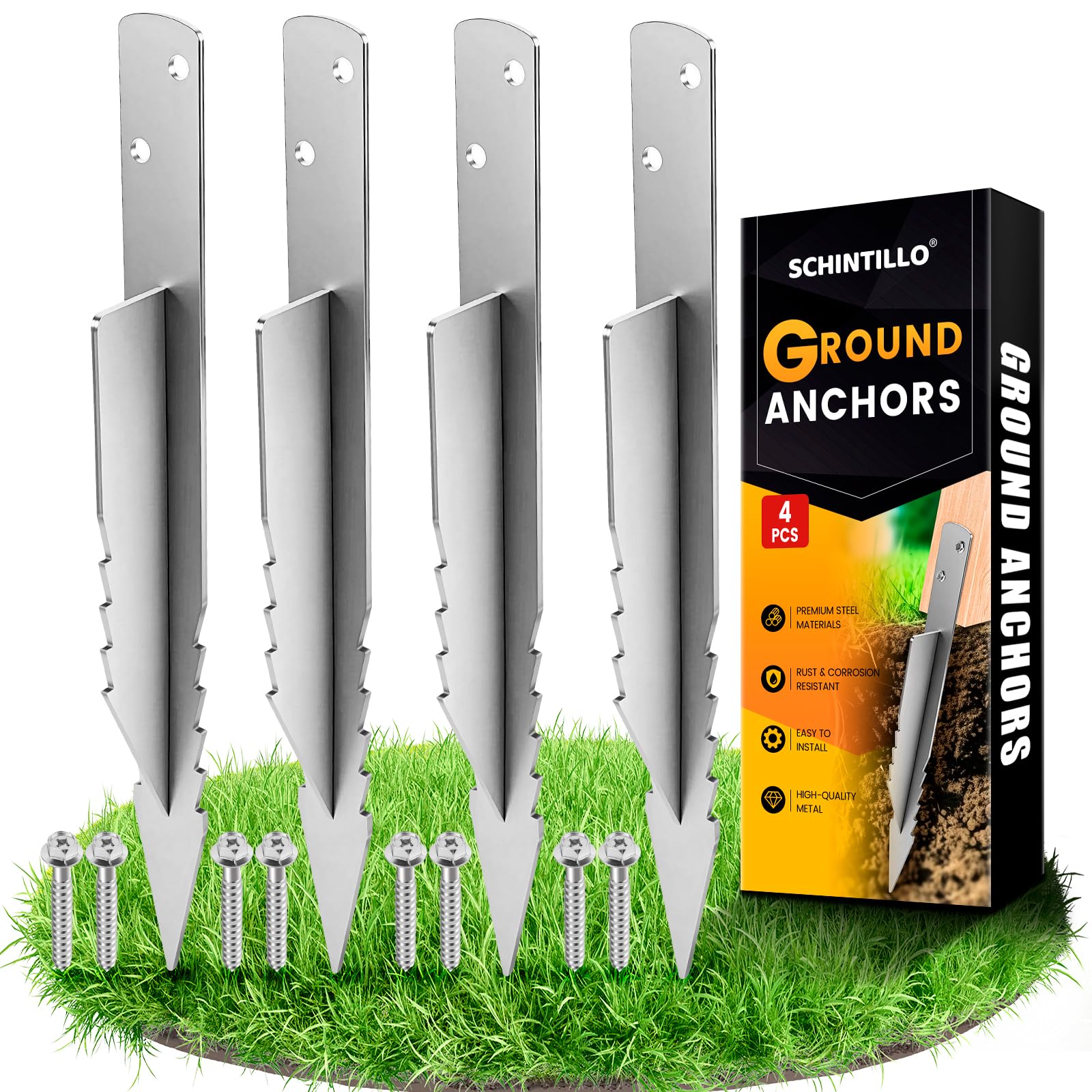 SCHINTILLO 4er-Pack Erdanker Bodenanker Schaukel, Outdoor Einschlaghülse Feuerverzinkter für Schaukel Bogen Spielhäuser Spieltürme