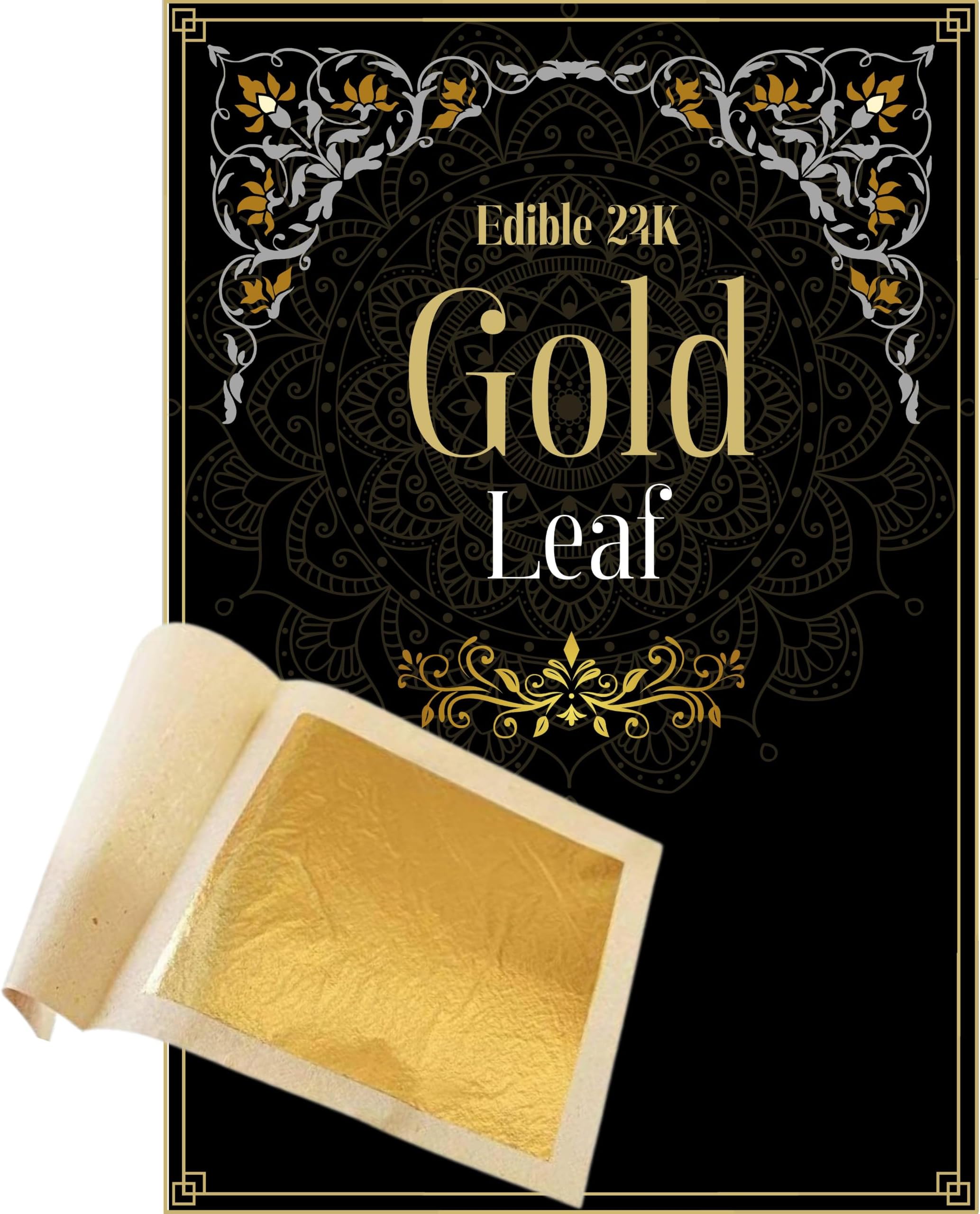 L.A. Gold Leaf Pure Leaf/Gold Vark/Gold Waraq (25.Pcs) Sheet 24K Leaves Foil For Finest Food Gilding Facial Beauty Spa Size(50Mm* × 50Mm* -25Pcs- Sheets)_