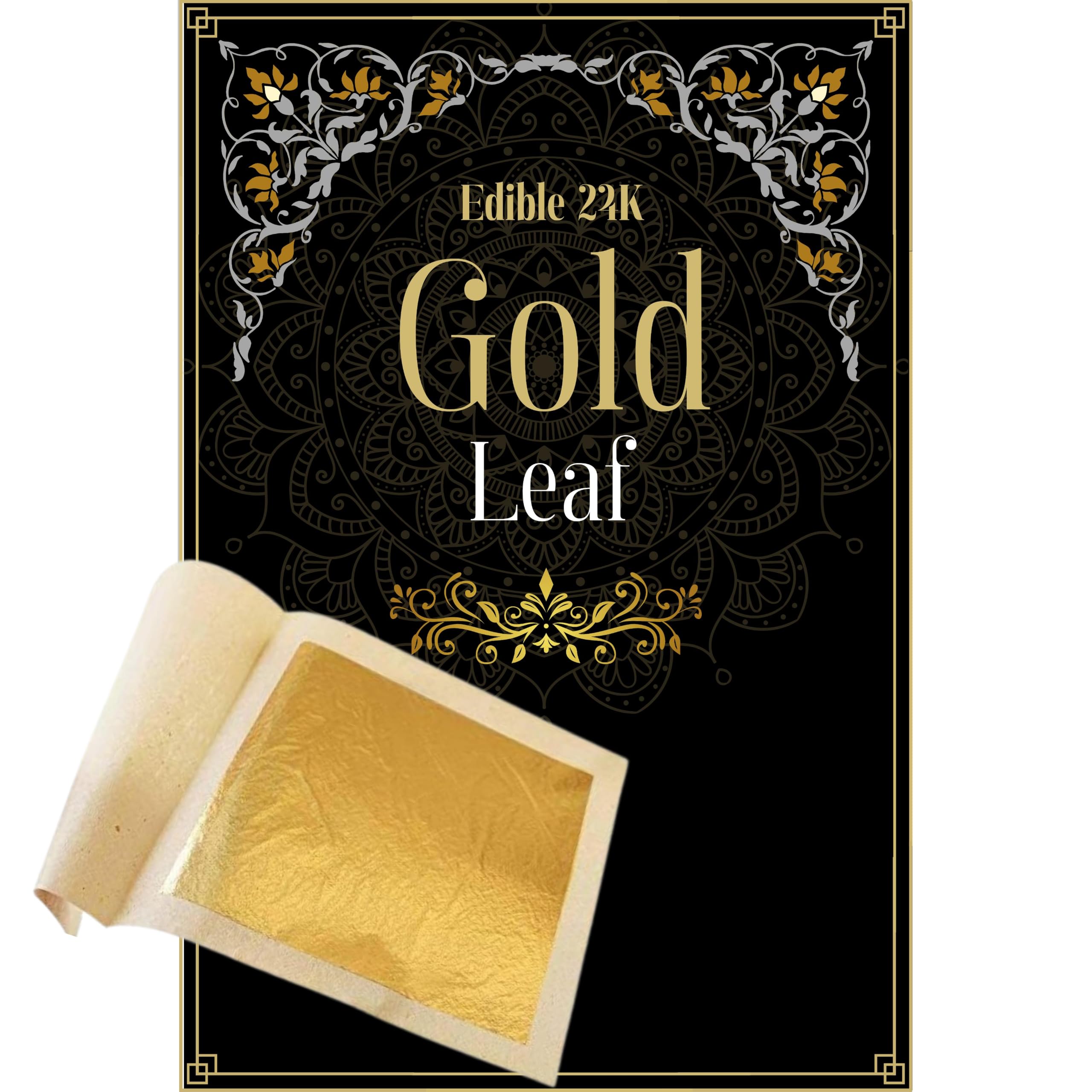 Hoja de oro puro de GLC/Vark dorado/oro waraq (25 piezas) Hoja de hojas de oro de 24 quilates para hoja de oro GLC, hojas de oro finas, alimentos, dorados, belleza facial, spa (7.6 x 5.1 cm_