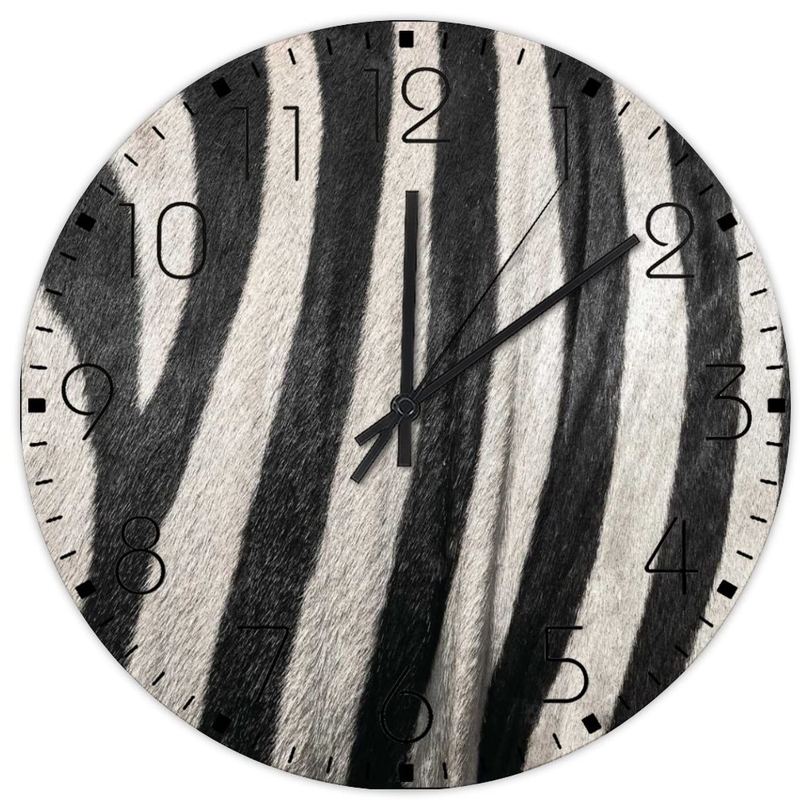 Horloge murale en bois 30cm zèbre silencieuse à quartz retro