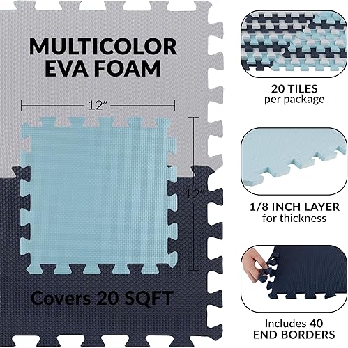 Miniatura 2 de Stalwart - Tapete de rompecabezas de espuma EVA, paquete de 20 unidades, 20 pies cuadrados, tapete de ejercicio multicolor o tapete de juego para