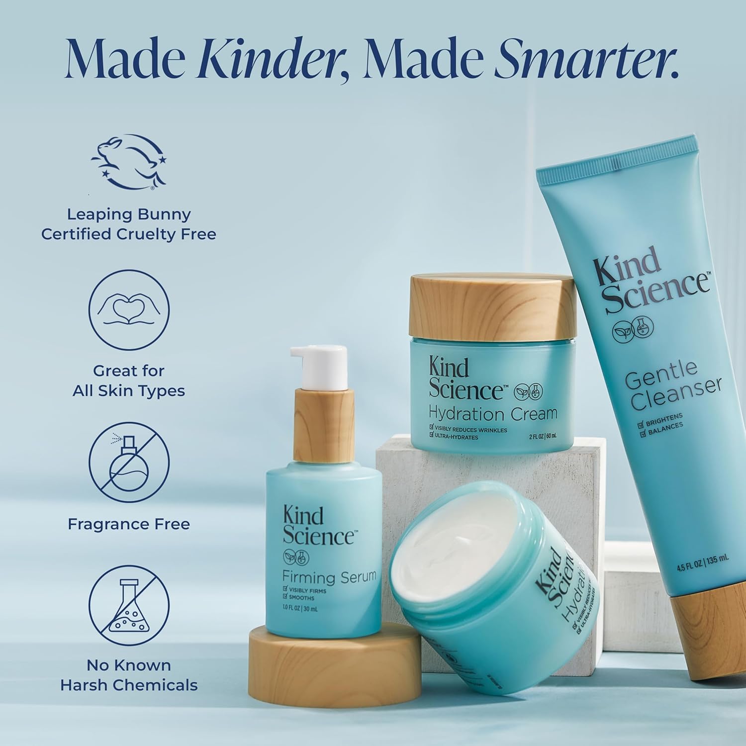 Kind Science 5-Piece Deluxe Anti Aging Skin Care Set for Day + Night Hydration, Anti Aging Treatment, Cleansing & Exfoliation - For Dry and Sensitive Skin - Fragrance Free, Cruelty Free - Image 7