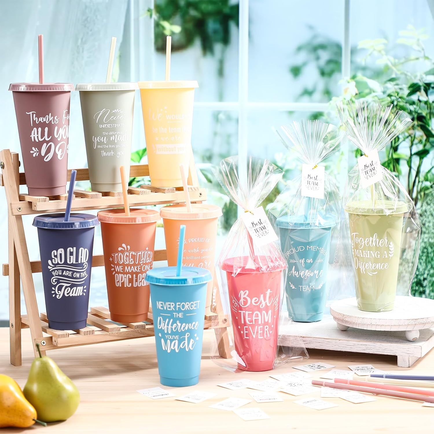 Skylety 30 Pcs Valentine Galentine Employee Appreciation Gift Bulk 24 oz Plastic Tumbler Cup with Lids Straws Thank You Cup Bulk for Coworker Team Teacher Nurse Volunteer(Different,Classic Colors) - Image 4